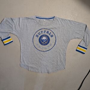 Buffalo Sabres Vintage Style Graphic Long Sleeve Tee Grey Blue Gold L